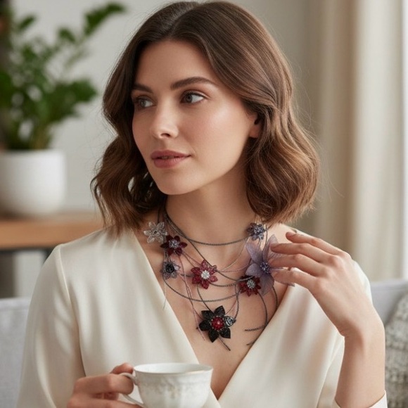 Floral Multi-Color Necklace - Picture 2 of 16